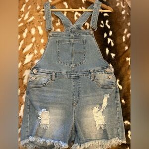 Denim Distressed Overalls